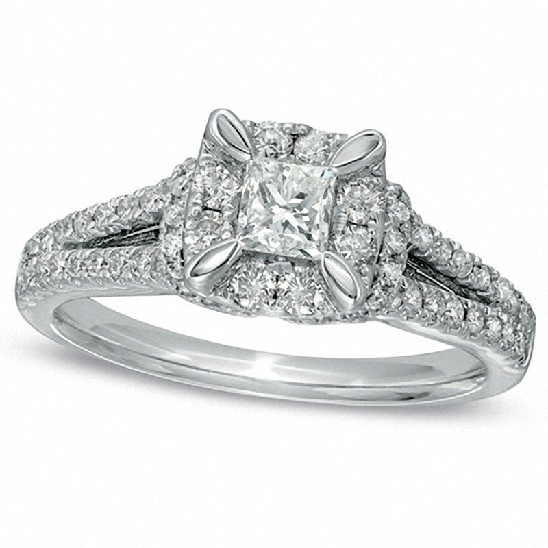 Previously Owned - 1.0 CT. T.W. Princess-Cut Natural Diamond Antique Vintage-Style Engagement Ring in Solid 14K White Gold