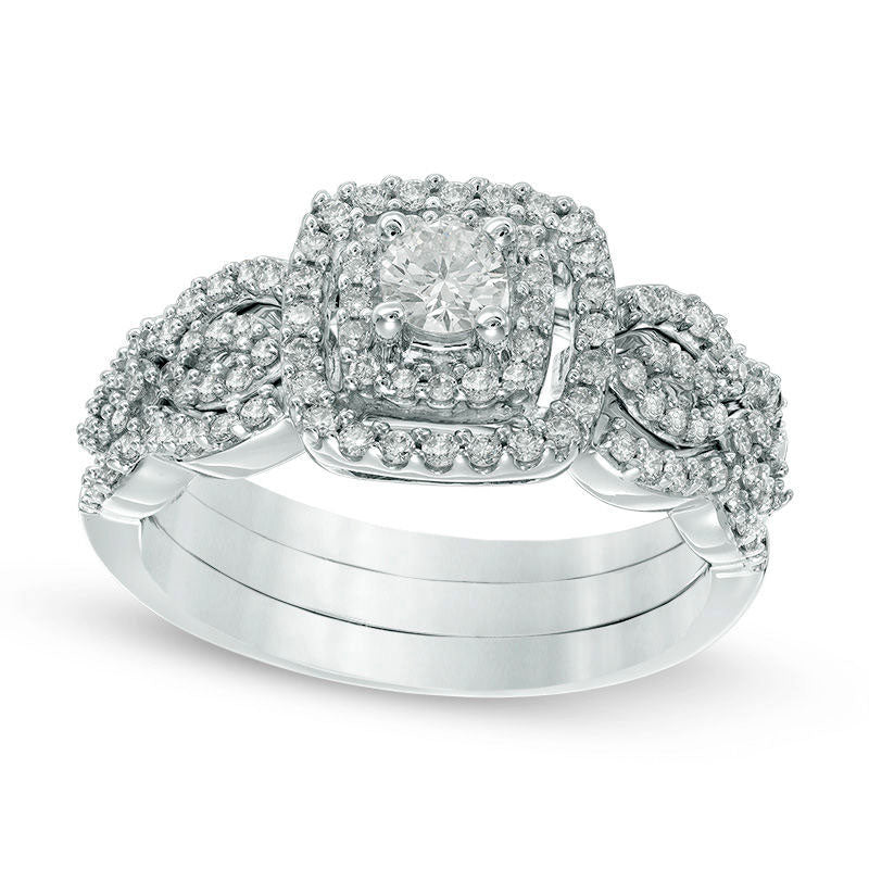 Previously Owned - 0.50 CT. T.W. Natural Diamond Double Cushion Frame Bridal Engagement Ring Set in Solid 10K White Gold