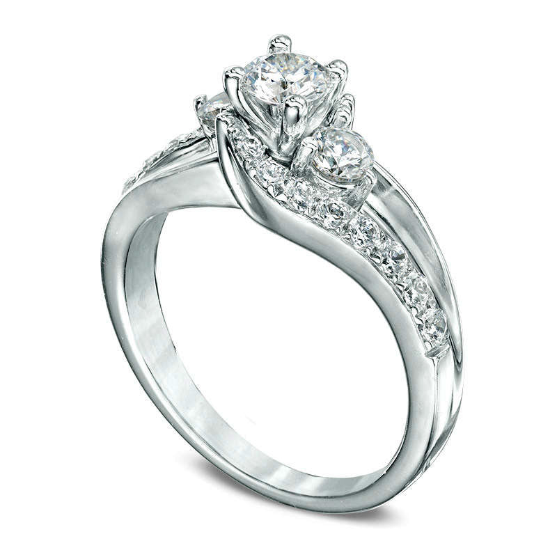 Previously Owned - 1.0 CT. T.W. Natural Diamond Three Stone Swirl Engagement Ring in Solid 14K White Gold