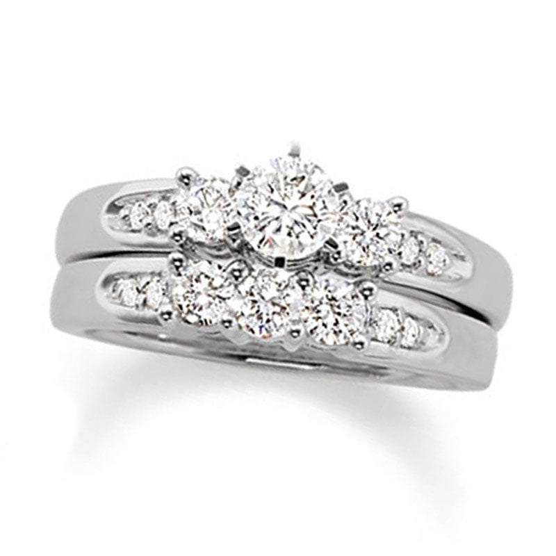 Previously Owned - 1.5 CT. T.W. Natural Diamond Three Stone Bridal Engagement Ring Set in Solid 14K White Gold