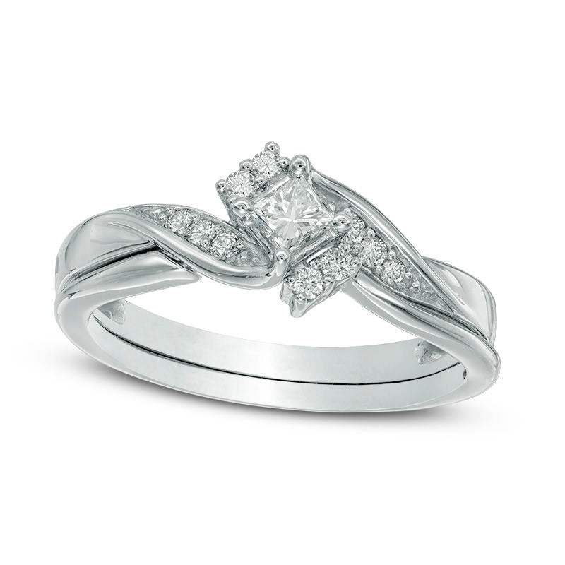 Previously Owned - 0.25 CT. T.W. Princess-Cut Natural Diamond Bridal Engagement Ring Set in Solid 10K White Gold