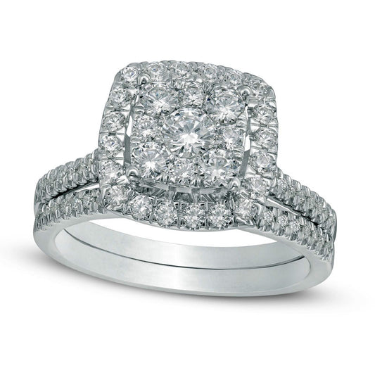 Previously Owned - 1.0 CT. T.W. Composite Natural Diamond Square Frame Bridal Engagement Ring Set in Solid 10K White Gold