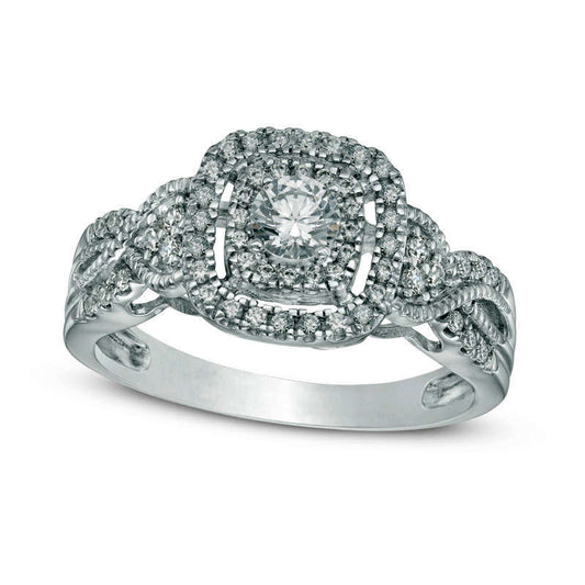 Previously Owned - 0.50 CT. T.W. Natural Diamond Frame Twist Antique Vintage-Style Engagement Ring in Solid 10K White Gold