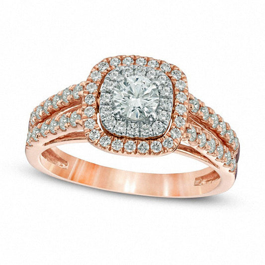 Previously Owned - 1.0 CT. T.W. Natural Diamond Double Frame Engagement Ring in Solid 14K Two-Tone Gold