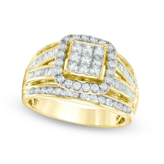 Previously Owned - 1.0 CT. T.W. Princess-Cut Composite Natural Diamond Frame Engagement Ring in Solid 10K Yellow Gold