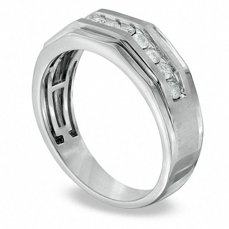 Previously Owned - Men's 1.20 CT. T.W. Natural Diamond Satin Wedding Band in Solid 10K White Gold