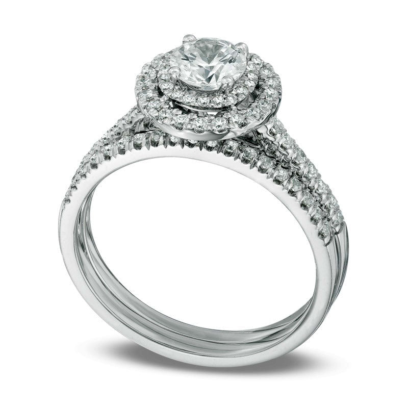 Previously Owned - 1.0 CT. T.W. Natural Diamond Double Frame Bridal Engagement Ring Set in Solid 14K White Gold (I/I2)