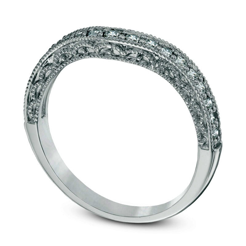 Previously Owned - 0.33 CT. T.W. Natural Diamond Contour Antique Vintage-Style Anniversary Band in Solid 14K White Gold