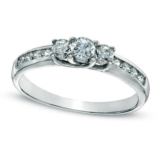 Previously Owned - 0.50 CT. T.W. Natural Diamond Three Stone Engagement Ring in Solid 10K White Gold