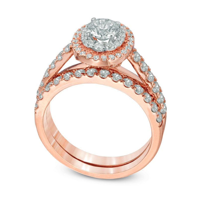 Previously Owned - 1.5 CT. T.W. Natural Diamond Double Frame Bridal Engagement Ring Set in Solid 14K Rose Gold