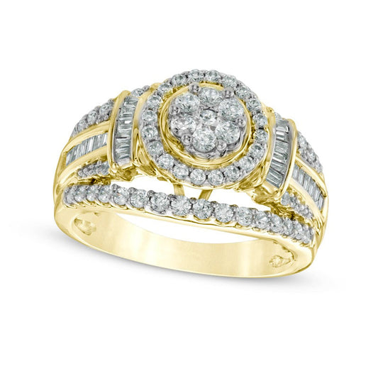 Previously Owned - 1.0 CT. T.W. Composite Natural Diamond Flower Collar Engagement Ring in Solid 10K Yellow Gold