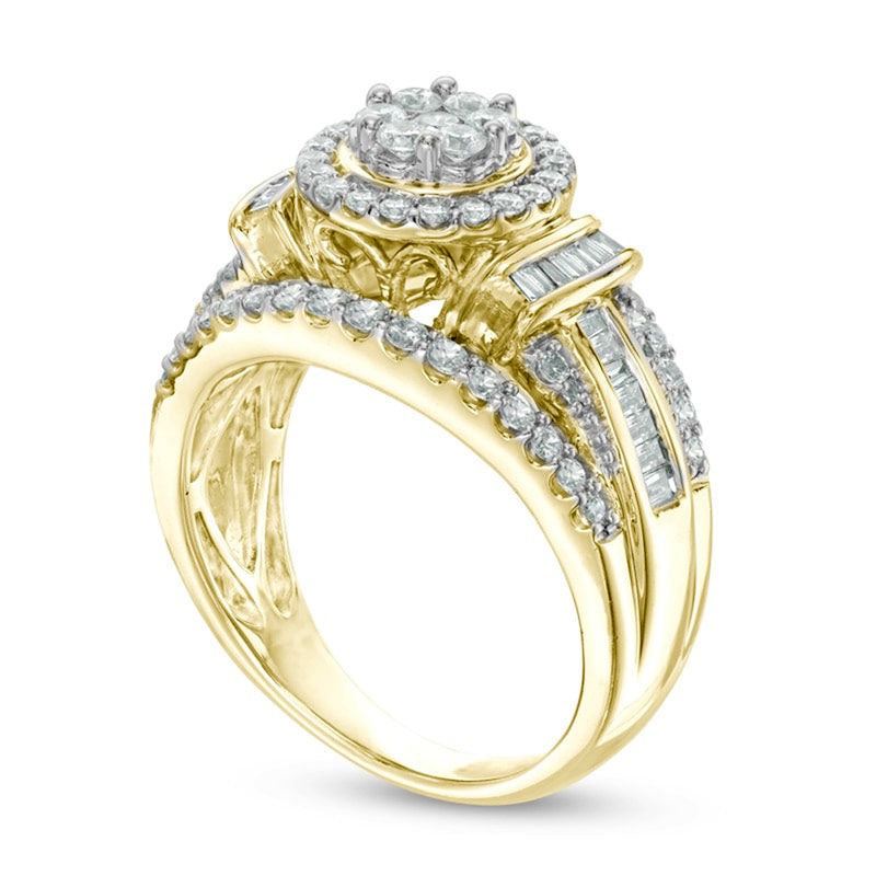 Previously Owned - 1.0 CT. T.W. Composite Natural Diamond Flower Collar Engagement Ring in Solid 10K Yellow Gold