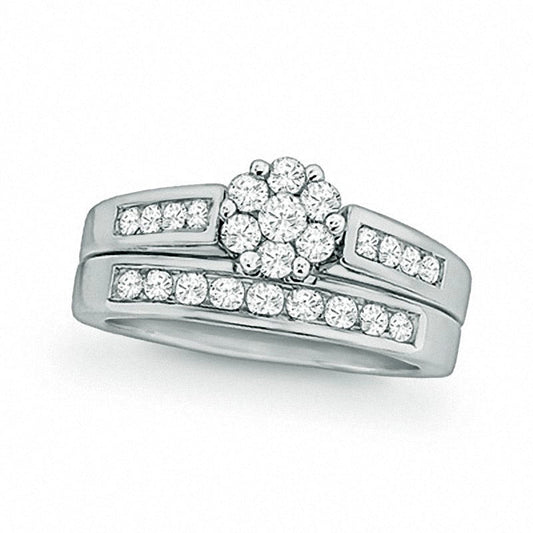 Previously Owned - 0.50 CT. T.W. Natural Diamond Flower Bridal Engagement Ring Set in Solid 10K White Gold