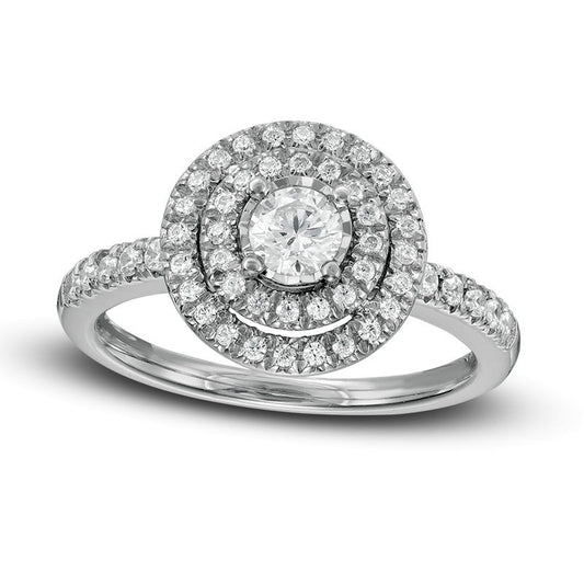 Previously Owned - 0.50 CT. T.W. Natural Diamond Double Frame Engagement Ring in Solid 10K White Gold