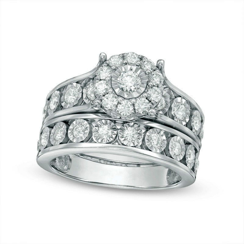 Previously Owned - 1.0 CT. T.W. Natural Diamond Frame Bridal Engagement Ring Set in Solid 10K White Gold