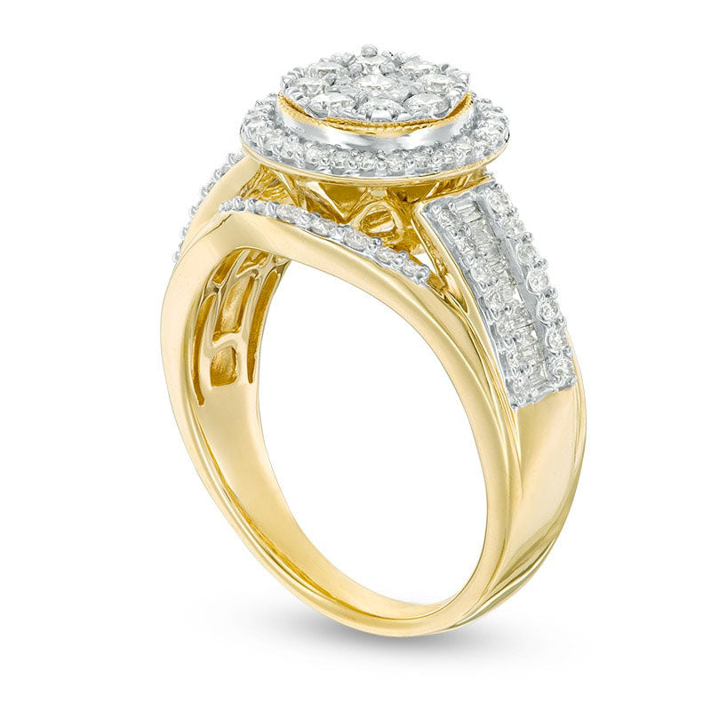 Previously Owned - 1.0 CT. T.W. Composite Natural Diamond Frame Multi-Row Antique Vintage-Style Engagement Ring in Solid 10K Yellow Gold