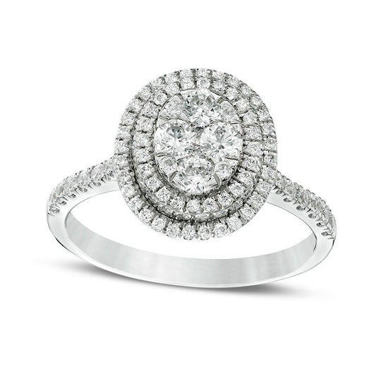 Previously Owned - 1.0 CT. T.W. Composite Natural Diamond Oval Frame Engagement Ring in Solid 14K White Gold