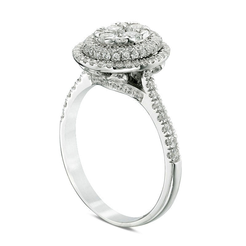 Previously Owned - 1.0 CT. T.W. Composite Natural Diamond Oval Frame Engagement Ring in Solid 14K White Gold