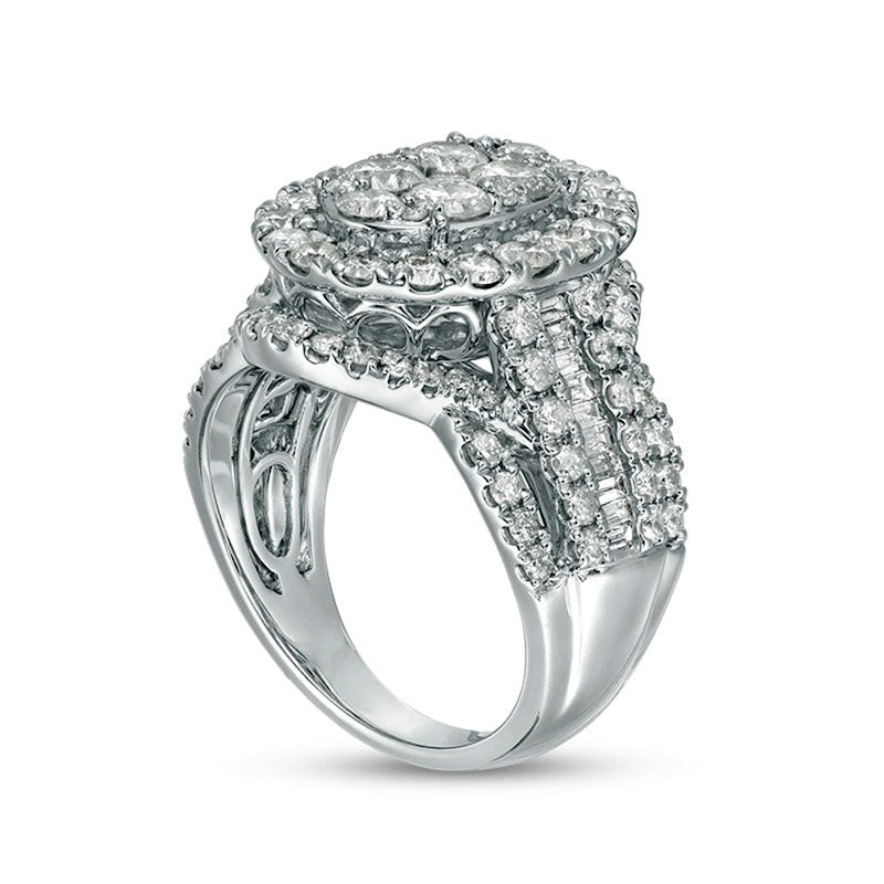 Previously Owned - 3.0 CT. T.W. Composite Natural Diamond Oval Frame Multi-Row Engagement Ring in Solid 10K White Gold