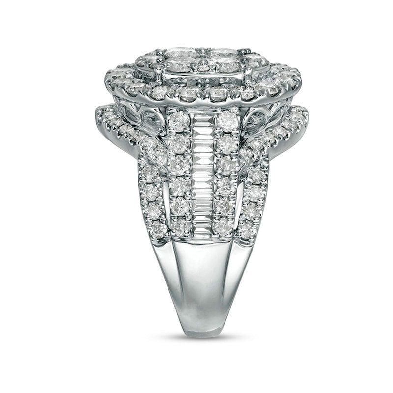 Previously Owned - 3.0 CT. T.W. Composite Natural Diamond Oval Frame Multi-Row Engagement Ring in Solid 10K White Gold