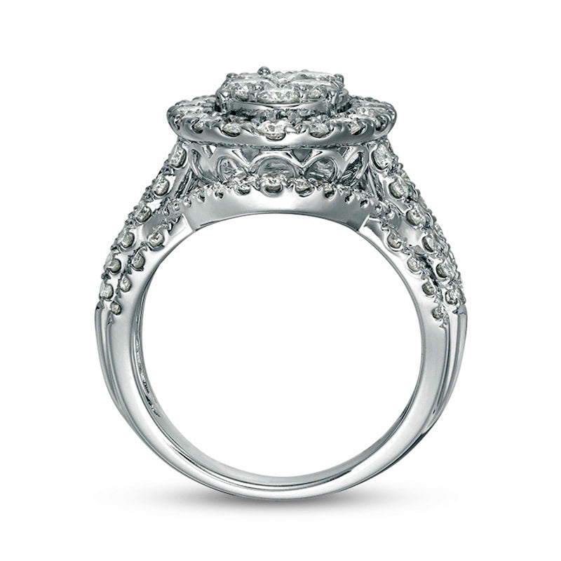 Previously Owned - 3.0 CT. T.W. Composite Natural Diamond Oval Frame Multi-Row Engagement Ring in Solid 10K White Gold