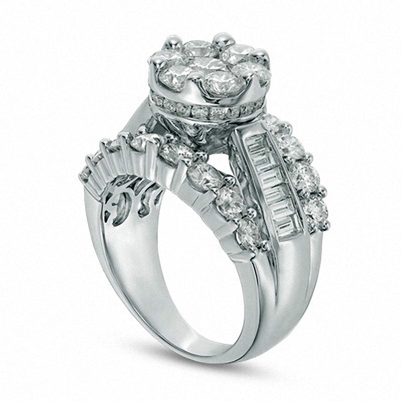 Previously Owned - 4 CT. T.W. Composite Natural Diamond Cluster Engagement Ring in Solid 14K White Gold