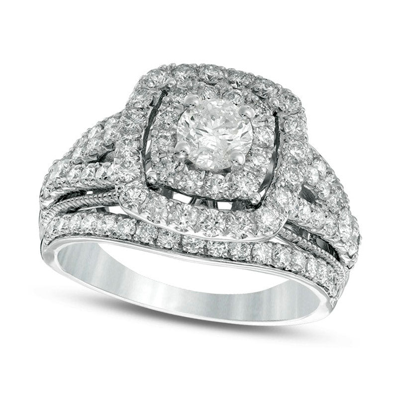 Previously Owned - 2.0 CT. T.W. Composite Natural Diamond Multi-Row Antique Vintage-Style Engagement Ring in Solid 14K White Gold