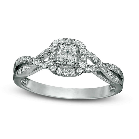 Previously Owned - 0.50 CT. T.W. Princess-Cut Natural Diamond Frame Twist Engagement Ring in Solid 14K White Gold