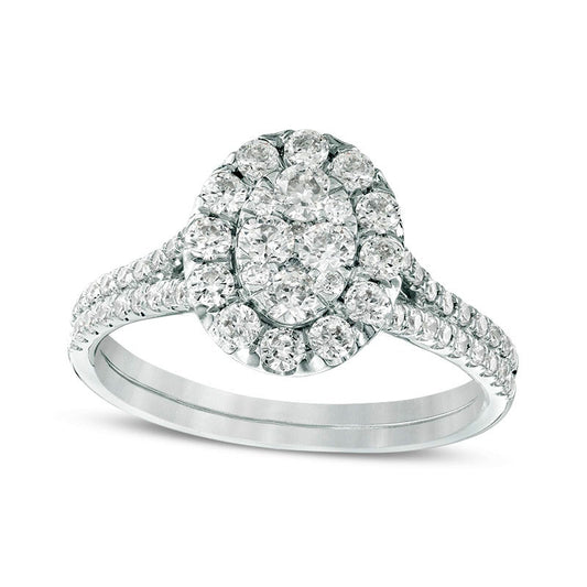 Previously Owned - 1.0 CT. T.W. Composite Natural Diamond Oval Frame Engagement Ring in Solid 14K White Gold