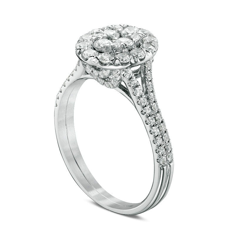 Previously Owned - 1.0 CT. T.W. Composite Natural Diamond Oval Frame Engagement Ring in Solid 14K White Gold