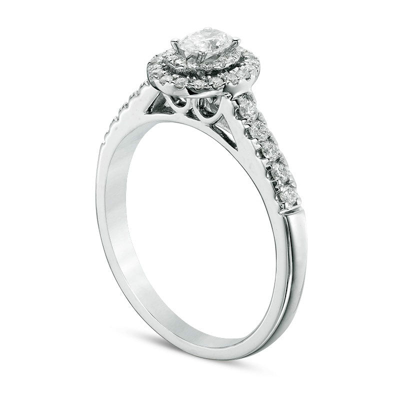 Previously Owned - 0.50 CT. T.W. Oval Natural Diamond Double Frame Engagement Ring in Solid 14K White Gold