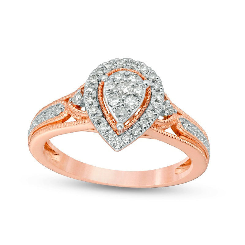 Previously Owned - 0.25 CT. T.W. Composite Natural Diamond Pear-Shaped Frame Antique Vintage-Style Engagement Ring in Solid 10K Rose Gold