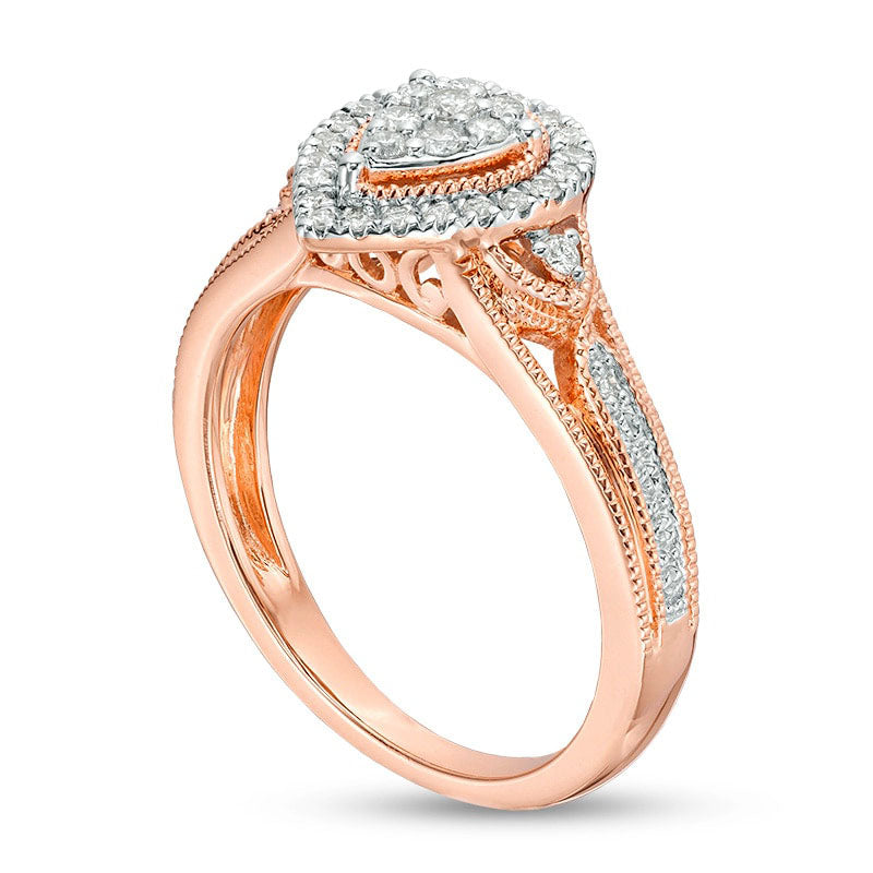 Previously Owned - 0.25 CT. T.W. Composite Natural Diamond Pear-Shaped Frame Antique Vintage-Style Engagement Ring in Solid 10K Rose Gold