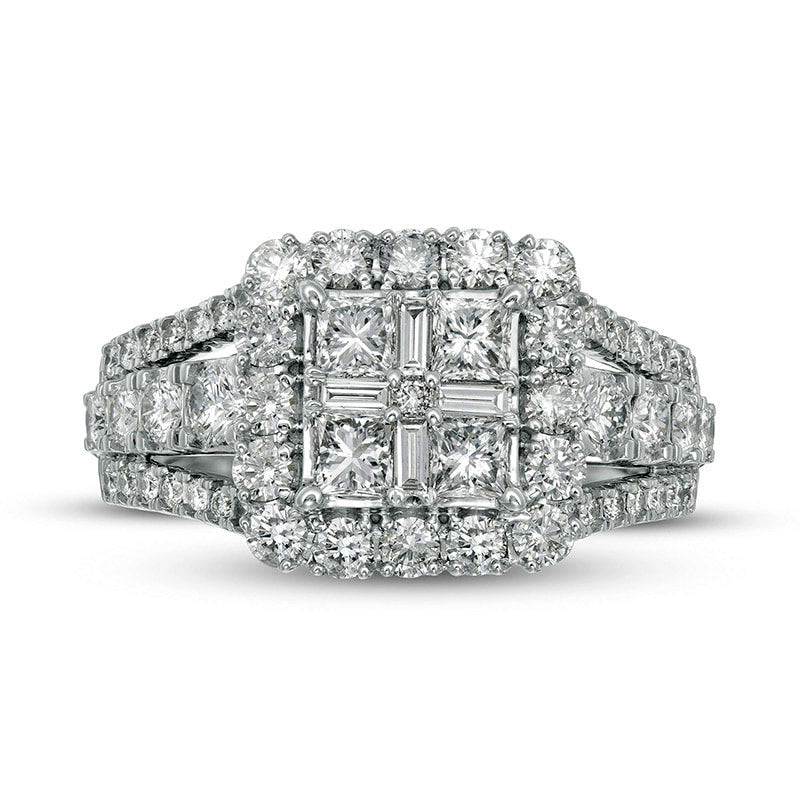 Previously Owned - 1.5 CT. T.W. Composite Natural Diamond Cushion Frame Antique Vintage-Style Engagement Ring in Solid 14K White Gold