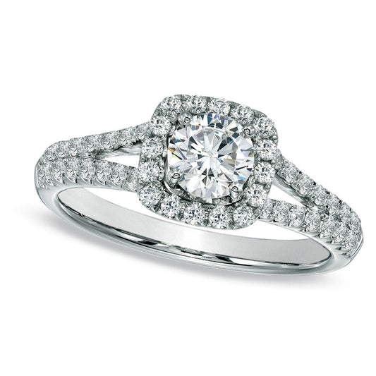 Previously Owned - Celebration Fire™ 1.0 CT. T.W. Natural Diamond Split Shank Engagement Ring in Solid 14K White Gold (H-I/SI1-SI2)