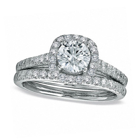 Previously Owned - 1.75 CT. T.W. Natural Diamond Framed Bridal Engagement Ring Set in Solid 14K White Gold