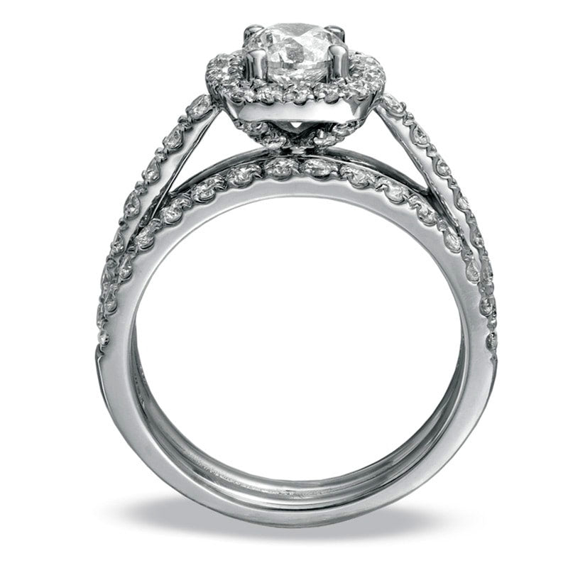 Previously Owned - 1.75 CT. T.W. Natural Diamond Framed Bridal Engagement Ring Set in Solid 14K White Gold