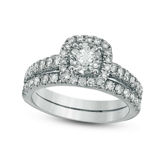 Previously Owned - 1.0 CT. T.W. Natural Diamond Frame Bridal Engagement Ring Set in Solid 14K White Gold