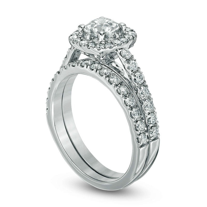 Previously Owned - 1.0 CT. T.W. Natural Diamond Frame Bridal Engagement Ring Set in Solid 14K White Gold