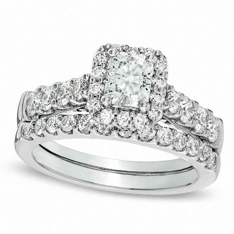 Previously Owned - 2.0 CT. T.W. Radiant-Cut Natural Diamond Framed Bridal Engagement Ring Set in Solid 14K White Gold