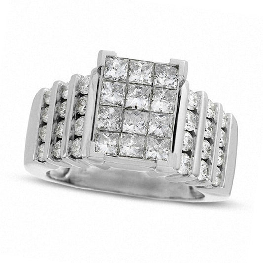 Previously Owned - 2.0 CT. T.W. Natural Diamond Rectangular Quad Engagement Ring in Solid 14K White Gold