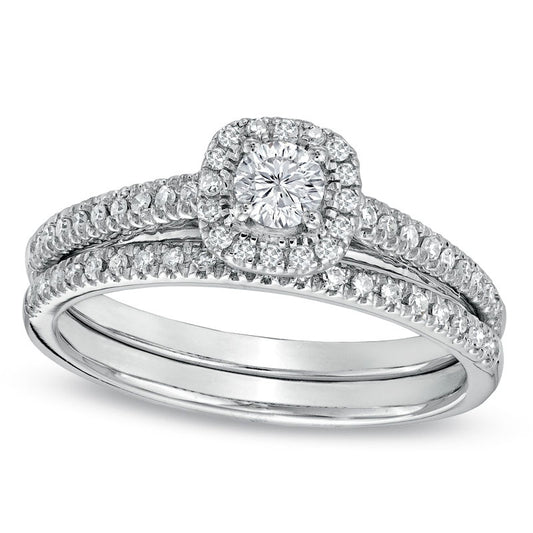 Previously Owned - 0.50 CT. T.W. Natural Diamond Frame Bridal Engagement Ring Set in Solid 14K White Gold