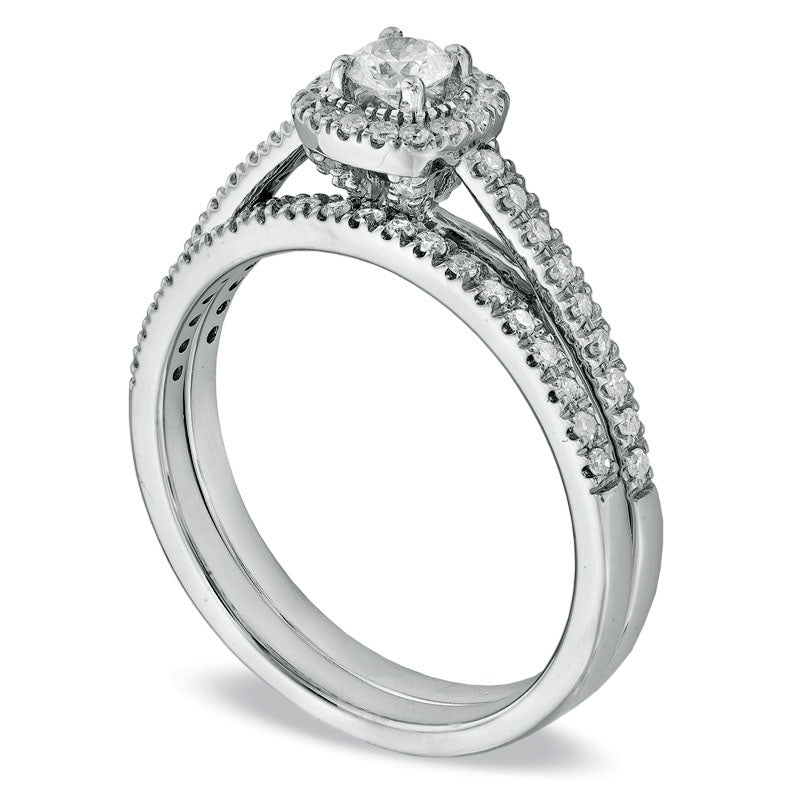 Previously Owned - 0.50 CT. T.W. Natural Diamond Frame Bridal Engagement Ring Set in Solid 14K White Gold