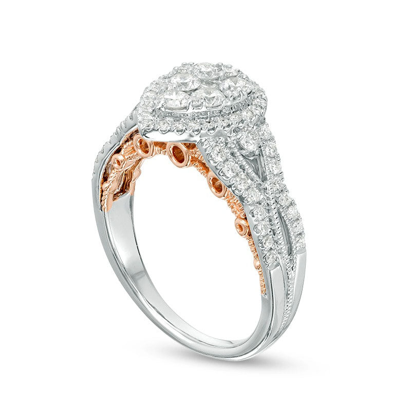 Previously Owned - 1.0 CT. T.W. Composite Natural Diamond Pear-Shaped Frame Engagement Ring in Solid 10K Two-Tone Gold