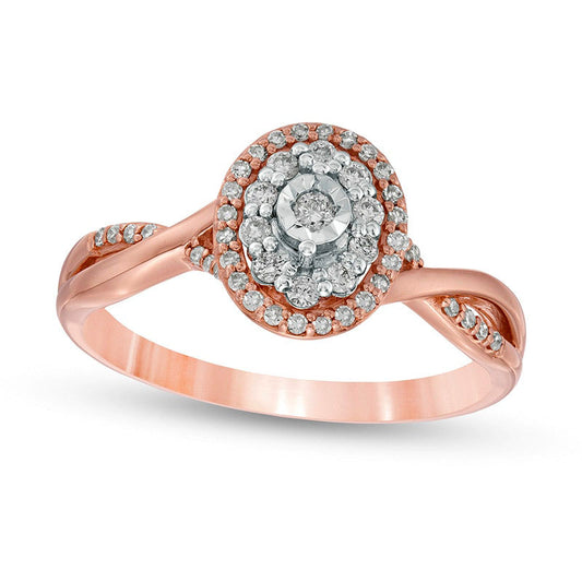 Previously Owned - 0.25 CT. T.W. Natural Diamond Double Oval Frame Twist Engagement Ring in Solid 10K Rose Gold