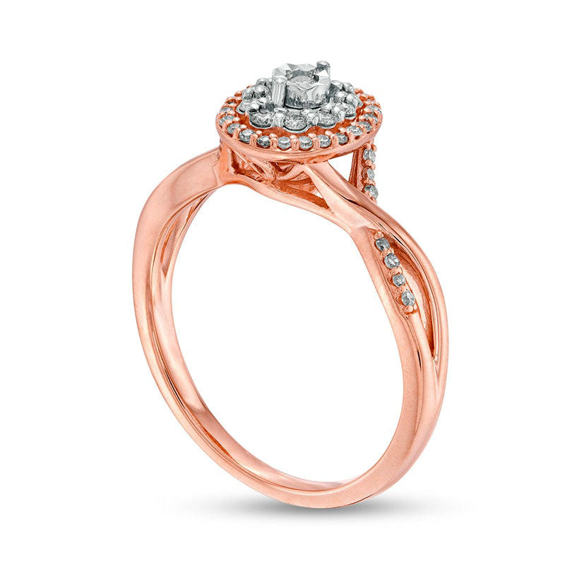 Previously Owned - 0.25 CT. T.W. Natural Diamond Double Oval Frame Twist Engagement Ring in Solid 10K Rose Gold