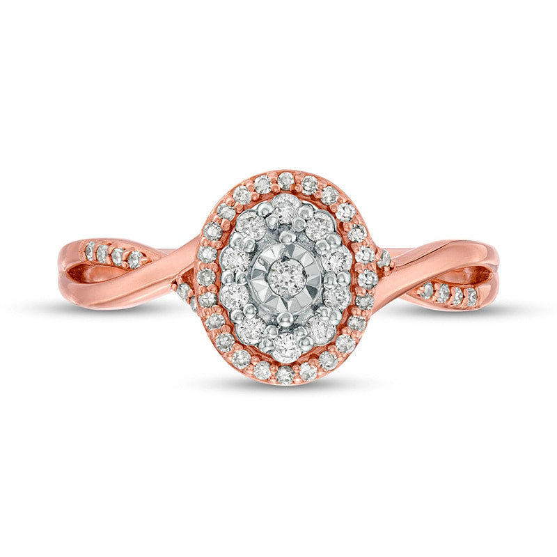 Previously Owned - 0.25 CT. T.W. Natural Diamond Double Oval Frame Twist Engagement Ring in Solid 10K Rose Gold