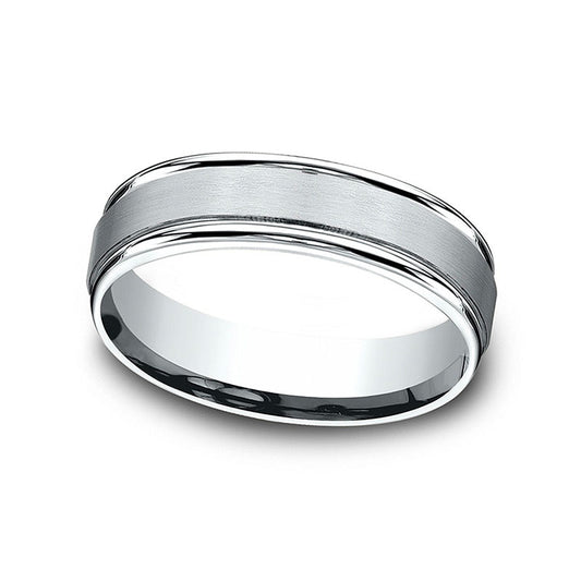 Previously Owned - Men's 6.0mm Satin Finish Stepped Edge Comfort-Fit Wedding Band in Solid 10K White Gold