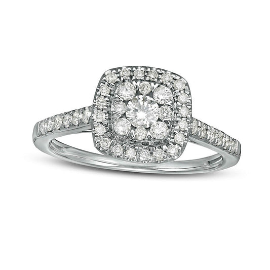 Previously Owned - 0.50 CT. T.W. Composite Cushion Natural Diamond Frame Engagement Ring in Solid 10K White Gold