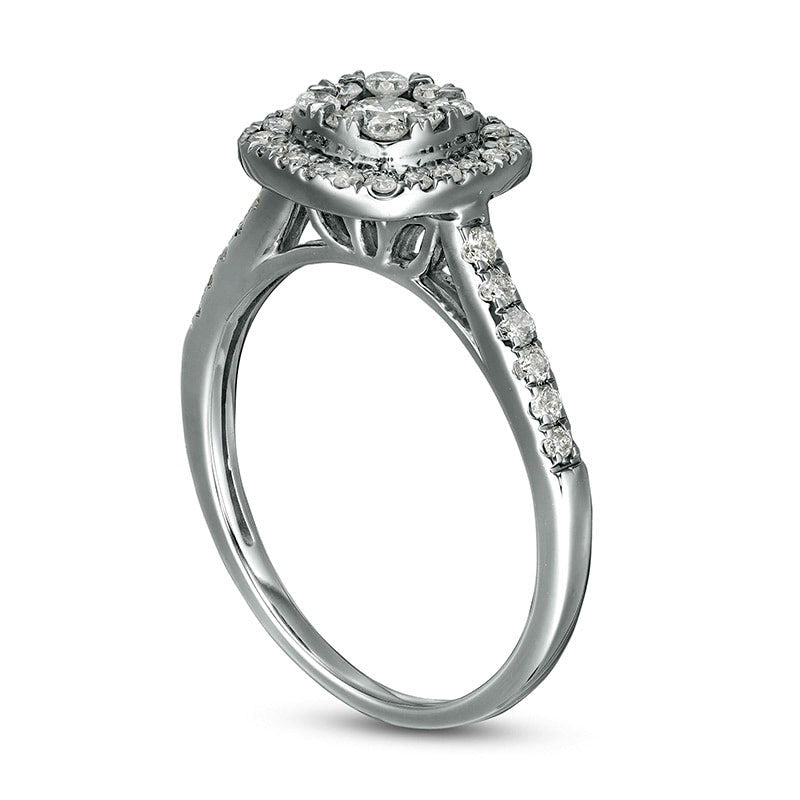 Previously Owned - 0.50 CT. T.W. Composite Cushion Natural Diamond Frame Engagement Ring in Solid 10K White Gold